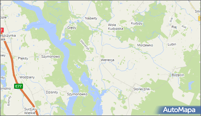 mapa Wenecja gmina Morąg, Wenecja gmina Morąg na mapie Targeo