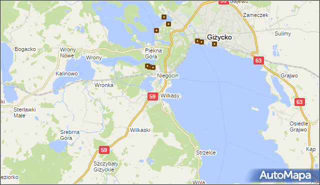 mapa Wilkasy gmina Giżycko, Wilkasy gmina Giżycko na mapie Targeo