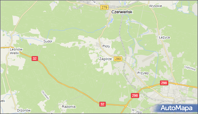 mapa Zagórze gmina Czerwieńsk, Zagórze gmina Czerwieńsk na mapie Targeo