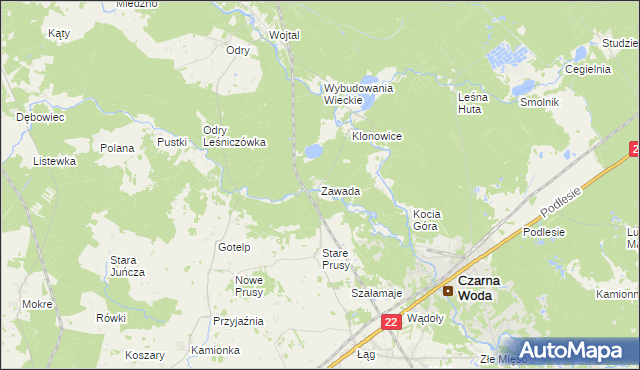 mapa Zawada gmina Czersk, Zawada gmina Czersk na mapie Targeo