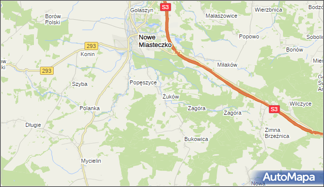 mapa Żuków gmina Nowe Miasteczko, Żuków gmina Nowe Miasteczko na mapie Targeo