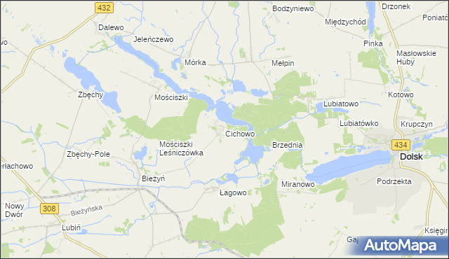 mapa Cichowo gmina Krzywiń, Cichowo gmina Krzywiń na mapie Targeo