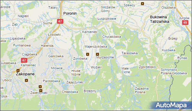 mapa Murzasichle, Murzasichle na mapie Targeo