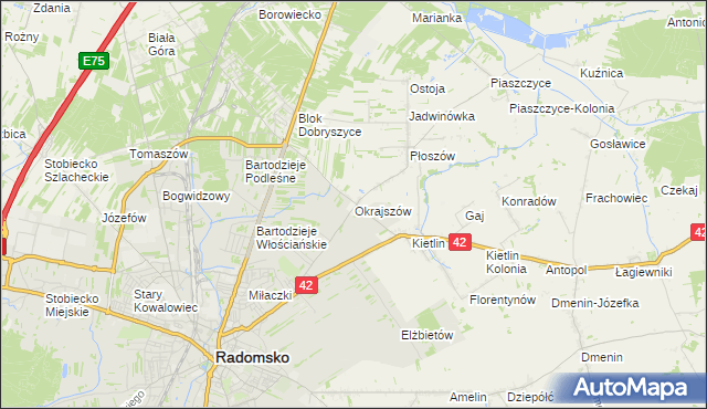 mapa Okrajszów, Okrajszów na mapie Targeo