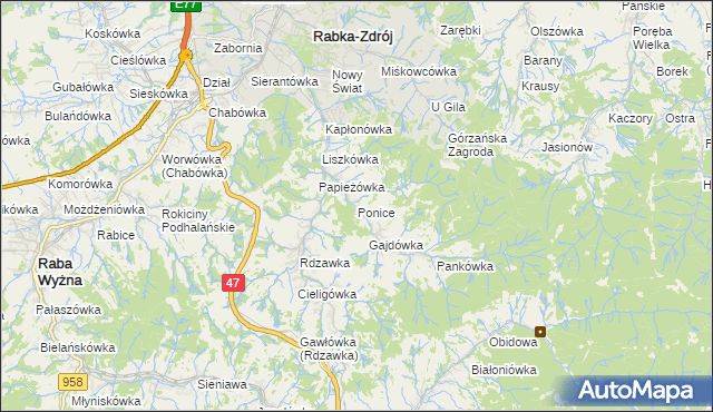 mapa Ponice, Ponice na mapie Targeo