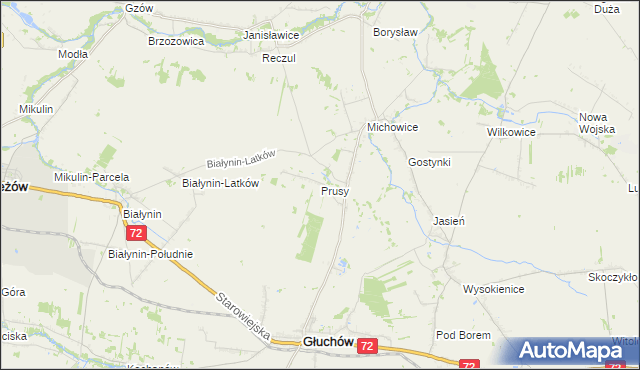 mapa Prusy gmina Głuchów, Prusy gmina Głuchów na mapie Targeo