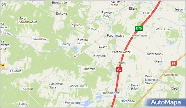 mapa Przydatki gmina Wola Krzysztoporska, Przydatki gmina Wola Krzysztoporska na mapie Targeo