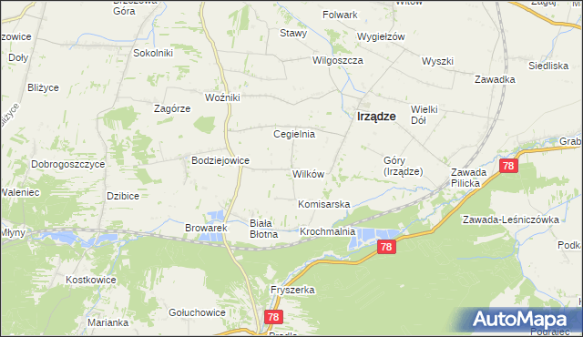 mapa Wilków gmina Irządze, Wilków gmina Irządze na mapie Targeo