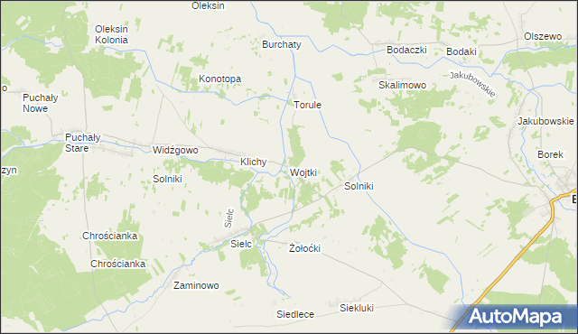 mapa Wojtki gmina Boćki, Wojtki gmina Boćki na mapie Targeo