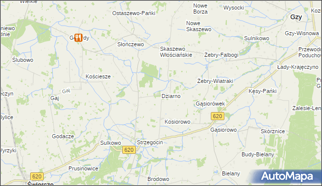 mapa Dziarno gmina Świercze, Dziarno gmina Świercze na mapie Targeo