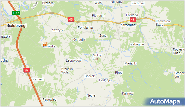 mapa Mokry Las gmina Stromiec, Mokry Las gmina Stromiec na mapie Targeo