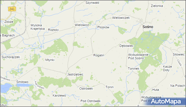 mapa Rogalin gmina Sośno, Rogalin gmina Sośno na mapie Targeo