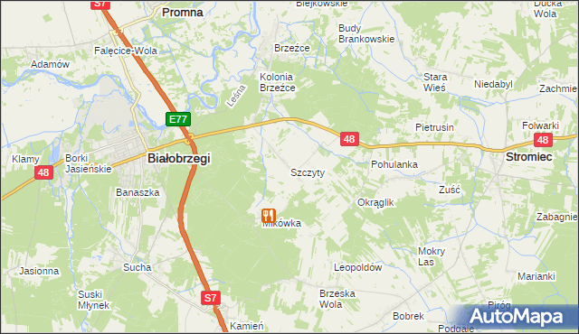 mapa Szczyty gmina Białobrzegi, Szczyty gmina Białobrzegi na mapie Targeo