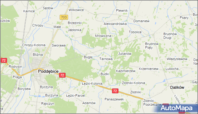 mapa Tarnowa gmina Poddębice, Tarnowa gmina Poddębice na mapie Targeo