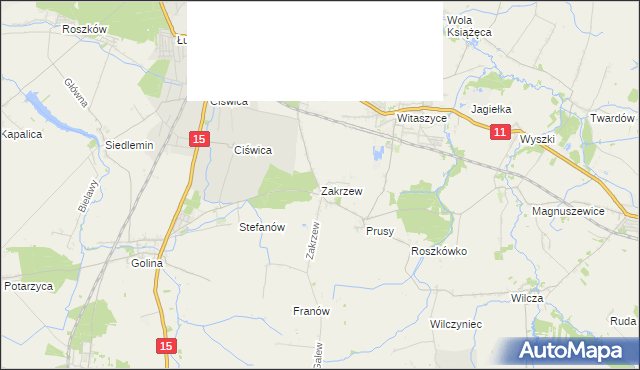 mapa Zakrzew gmina Jarocin, Zakrzew gmina Jarocin na mapie Targeo