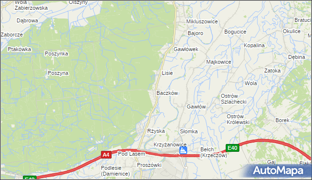 mapa Baczków gmina Bochnia, Baczków gmina Bochnia na mapie Targeo