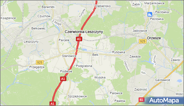 mapa Bełk gmina Czerwionka-Leszczyny, Bełk gmina Czerwionka-Leszczyny na mapie Targeo