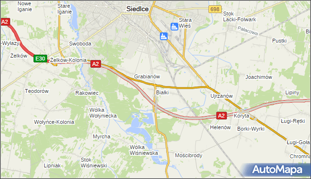 mapa Białki gmina Siedlce, Białki gmina Siedlce na mapie Targeo