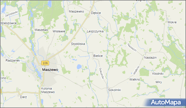 mapa Bielice gmina Maszewo, Bielice gmina Maszewo na mapie Targeo