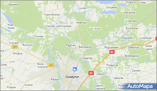 mapa Bierzewice, Bierzewice na mapie Targeo