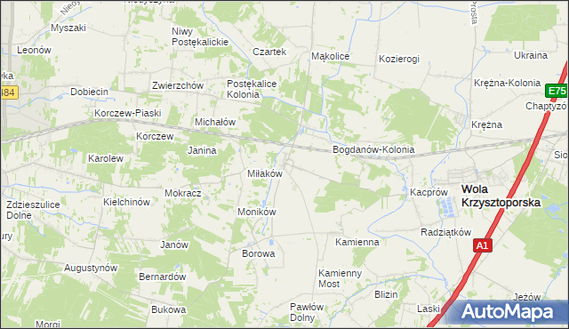 mapa Bogdanów gmina Wola Krzysztoporska, Bogdanów gmina Wola Krzysztoporska na mapie Targeo