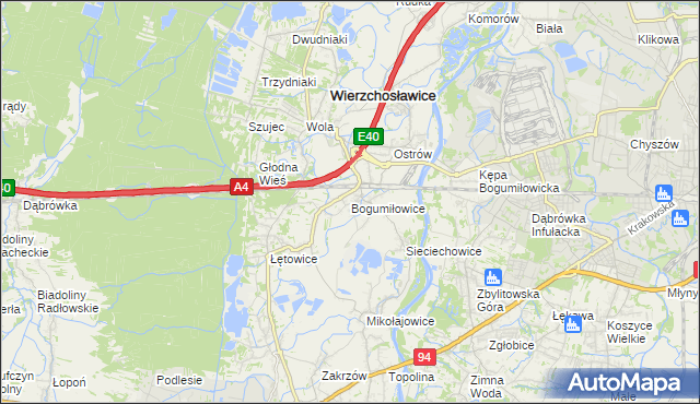 mapa Bogumiłowice gmina Wierzchosławice, Bogumiłowice gmina Wierzchosławice na mapie Targeo