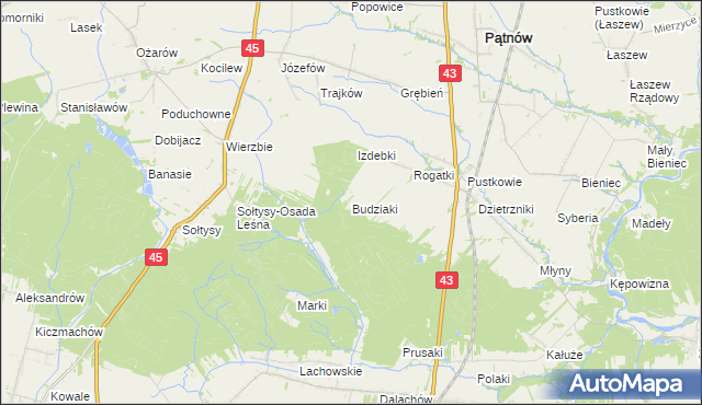 mapa Budziaki gmina Pątnów, Budziaki gmina Pątnów na mapie Targeo