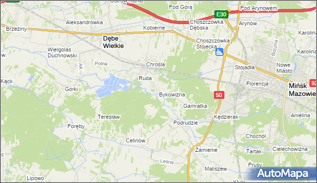 mapa Bykowizna, Bykowizna na mapie Targeo