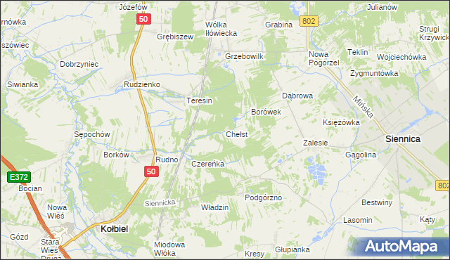 mapa Chełst gmina Siennica, Chełst gmina Siennica na mapie Targeo