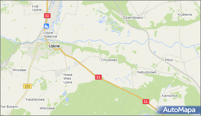 mapa Chrustowo gmina Ujście, Chrustowo gmina Ujście na mapie Targeo