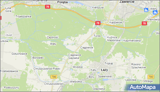 mapa Ciągowice, Ciągowice na mapie Targeo