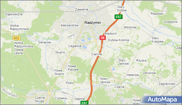 mapa Ciemne gmina Radzymin, Ciemne gmina Radzymin na mapie Targeo