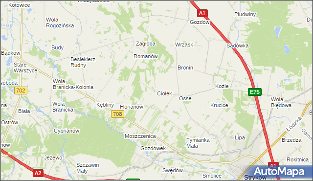mapa Ciołek gmina Stryków, Ciołek gmina Stryków na mapie Targeo