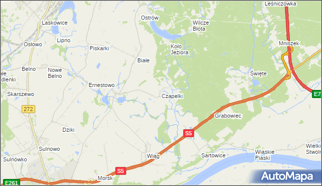 mapa Czapelki gmina Świecie, Czapelki gmina Świecie na mapie Targeo