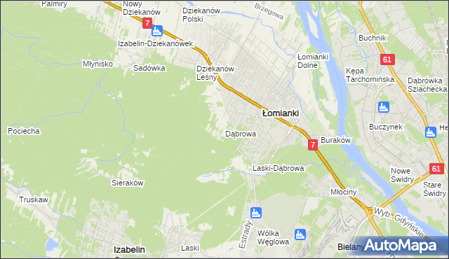 mapa Dąbrowa gmina Łomianki, Dąbrowa gmina Łomianki na mapie Targeo