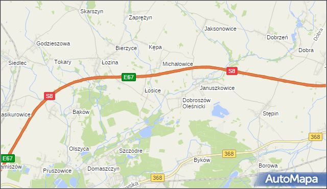 mapa Dąbrowica gmina Długołęka, Dąbrowica gmina Długołęka na mapie Targeo