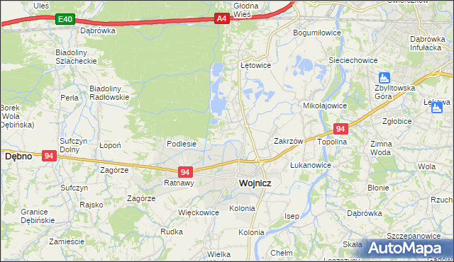 mapa Dębina Zakrzowska, Dębina Zakrzowska na mapie Targeo