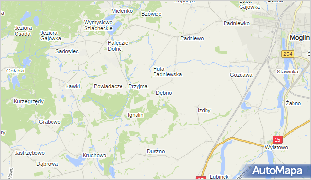 mapa Dębno gmina Mogilno, Dębno gmina Mogilno na mapie Targeo