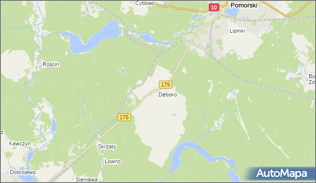 mapa Dębsko gmina Kalisz Pomorski, Dębsko gmina Kalisz Pomorski na mapie Targeo