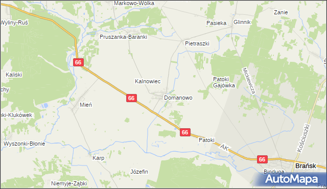 mapa Domanowo gmina Brańsk, Domanowo gmina Brańsk na mapie Targeo