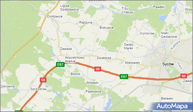 mapa Działosza, Działosza na mapie Targeo