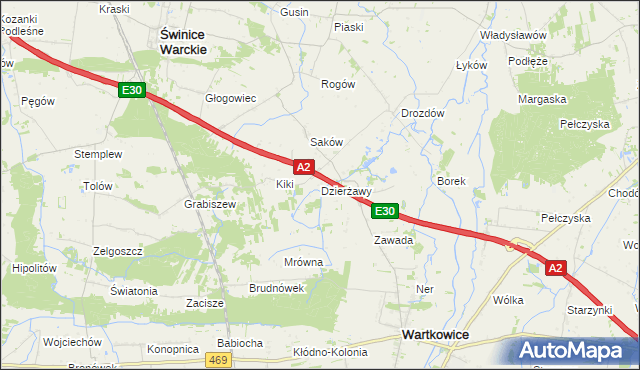 mapa Dzierżawy gmina Wartkowice, Dzierżawy gmina Wartkowice na mapie Targeo