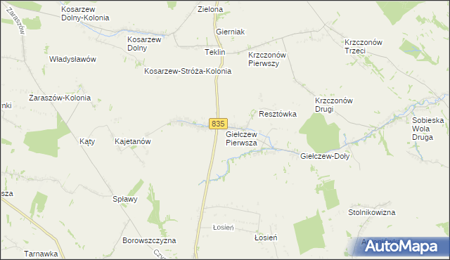 mapa Giełczew gmina Wysokie, Giełczew gmina Wysokie na mapie Targeo