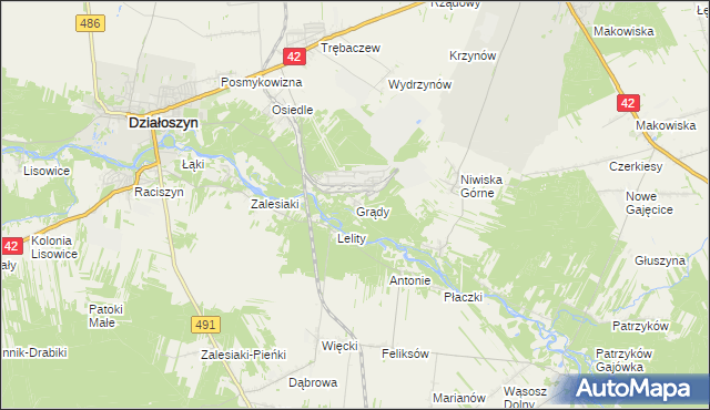 mapa Grądy-Łazy, Grądy-Łazy na mapie Targeo