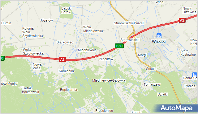 mapa Hipolitów gmina Wiskitki, Hipolitów gmina Wiskitki na mapie Targeo