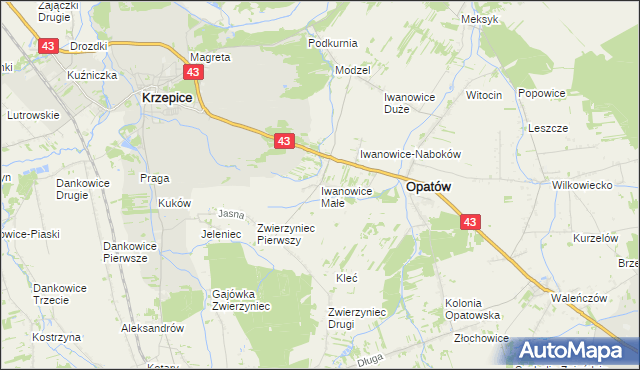 mapa Iwanowice Małe, Iwanowice Małe na mapie Targeo