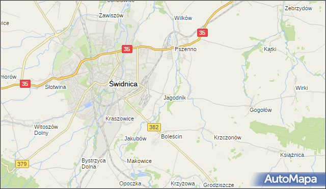 mapa Jagodnik gmina Świdnica, Jagodnik gmina Świdnica na mapie Targeo