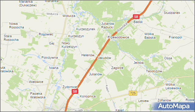 mapa Jakubów gmina Rawa Mazowiecka, Jakubów gmina Rawa Mazowiecka na mapie Targeo