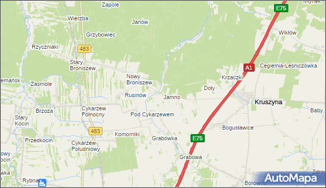 mapa Jamno gmina Mykanów, Jamno gmina Mykanów na mapie Targeo