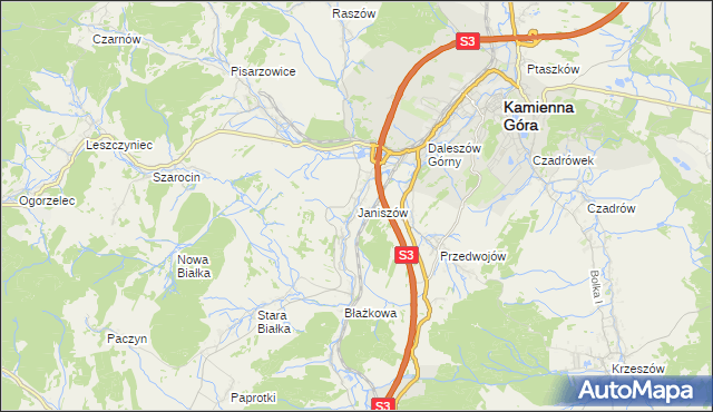 mapa Janiszów gmina Kamienna Góra, Janiszów gmina Kamienna Góra na mapie Targeo